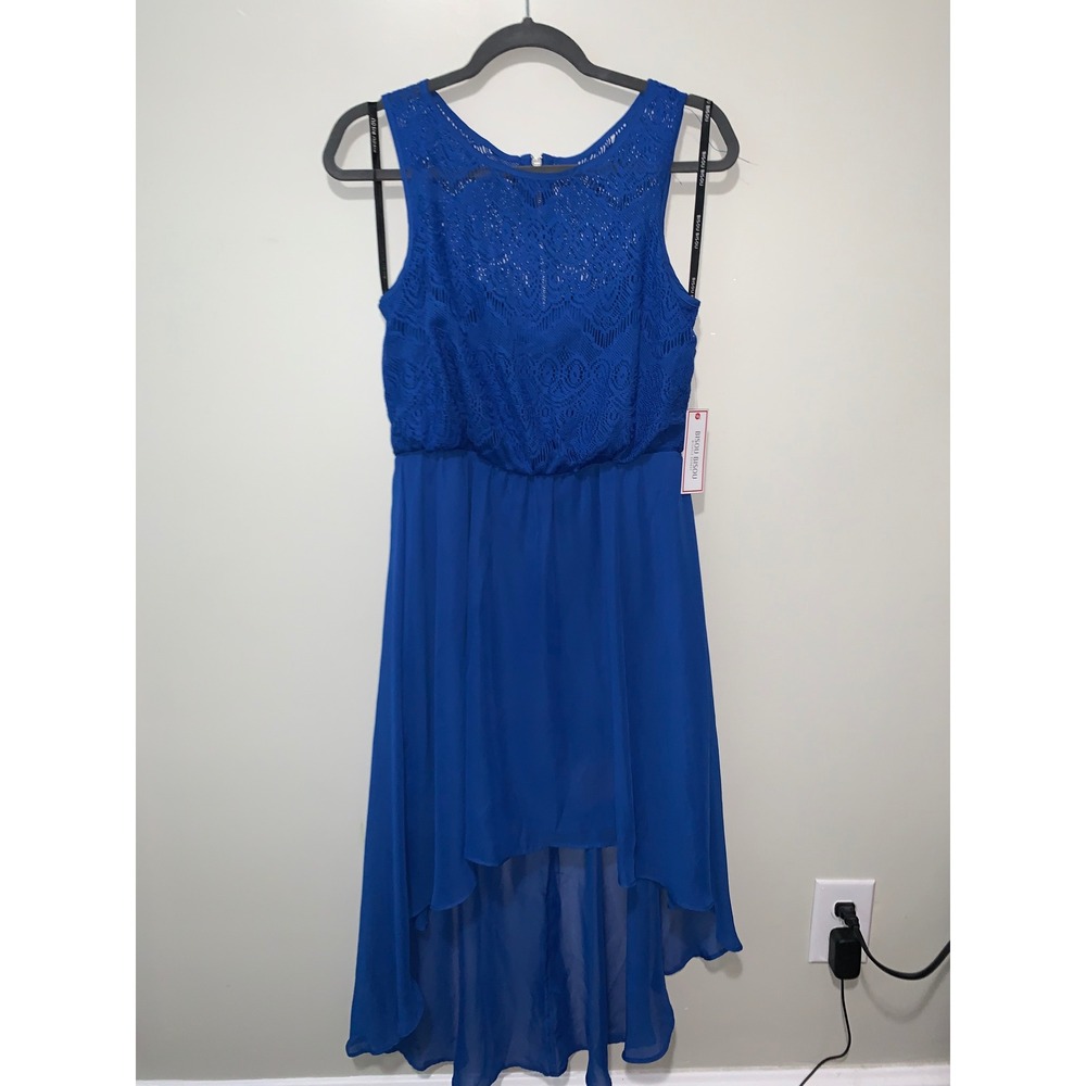 Bisou Bisou Michele Bohbot Royal Blue Lace Crochet High Low Dress Size 8 NWT